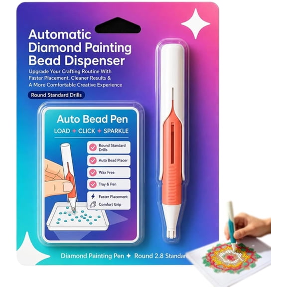 Automatic Diamond Painting Bead Dispenser, Automatic Diamond Painting Pen, No Wax Needed Diamond Art Tool with Comfortable Grip, for DIY Craft Lovers,Orange