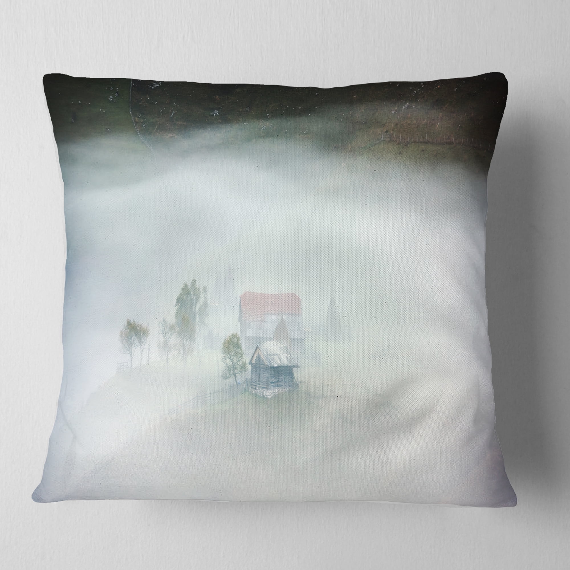 Designart Morning Fog at Sunrise - Landscape Photo Throw Pillow - 16x16