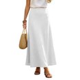 thumbnail image 2 of IUYRTFE Women Elastic Waist Cotton Linen Midi Skirt Solid Color Casual A Line Skirt for Summer Vacation Daily Wear, 2 of 7
