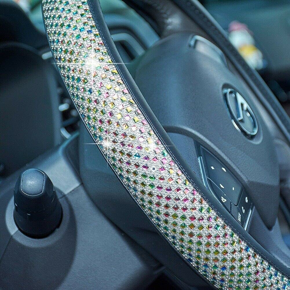 HOLDCY Steering Wheel Cover, Colorful Bling Crystal Diamond Car Wheel Protector, Compatible with Most Cars and Trucks with 14.5 to 15 Inch Steering Wheels, for Car Accessories Women Girls