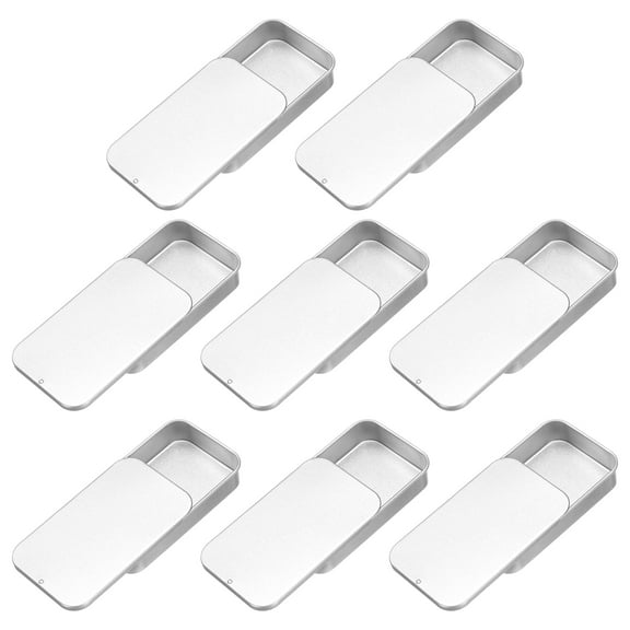 8Pack Slide Top Tin Containers, 3"x2"x0.6" Mini Metal Empty Tins Box with Sliding Lids, Silver