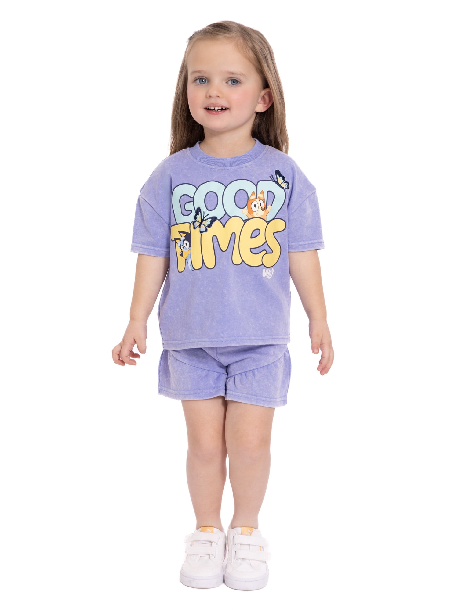 Bluey Toddler Girls' Short Sleeve Graphic Tee and Matching Ruffle Shorts Set, 2-Piece, Sizes 12M-5T