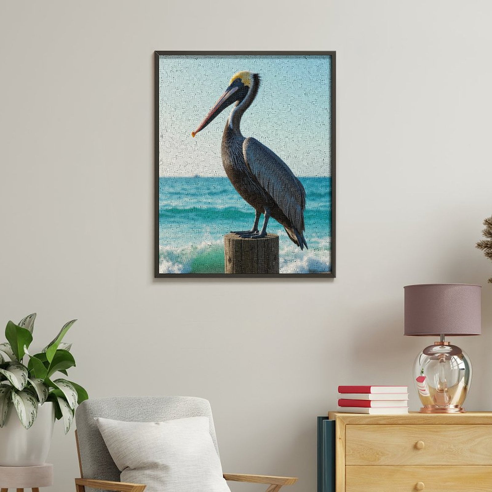 Paint By Numbers Kit for Adults Beginner - DIY Pelican Ocean Sunset Perched Bird Canvas Painting Kits for Adults, Frameless Paint By Number for Adults for Home Wall Decor 16x20 Inch
