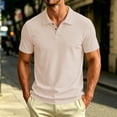 thumbnail image 2 of Men's Textured Knit Polo Shirt Summer Short Sleeve Vacation Button Beach Knit Breathable Stretchy Golf Shirts Khaki, 2 of 6