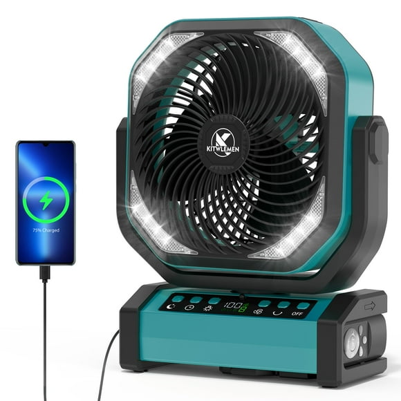 Ventilador de camping con luz KITWLEMEN Batería recargable de 20000 mAh
