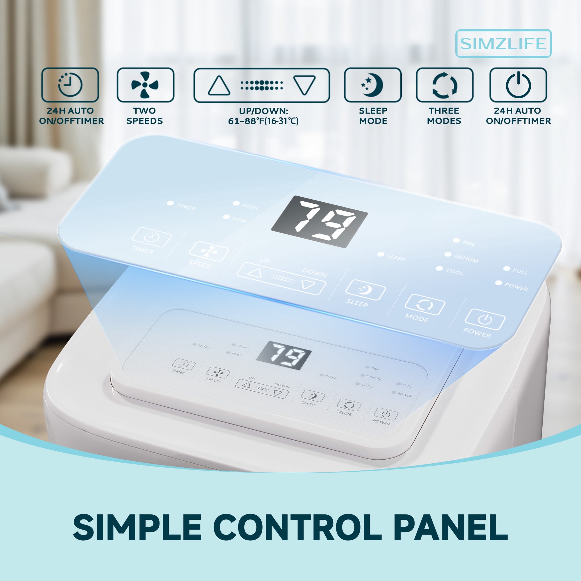 Simzlife Portable Air Conditioner 10,000 BTU , Dehumidifier, Fan,Cool, 3 in 1 AC with Remote Control
