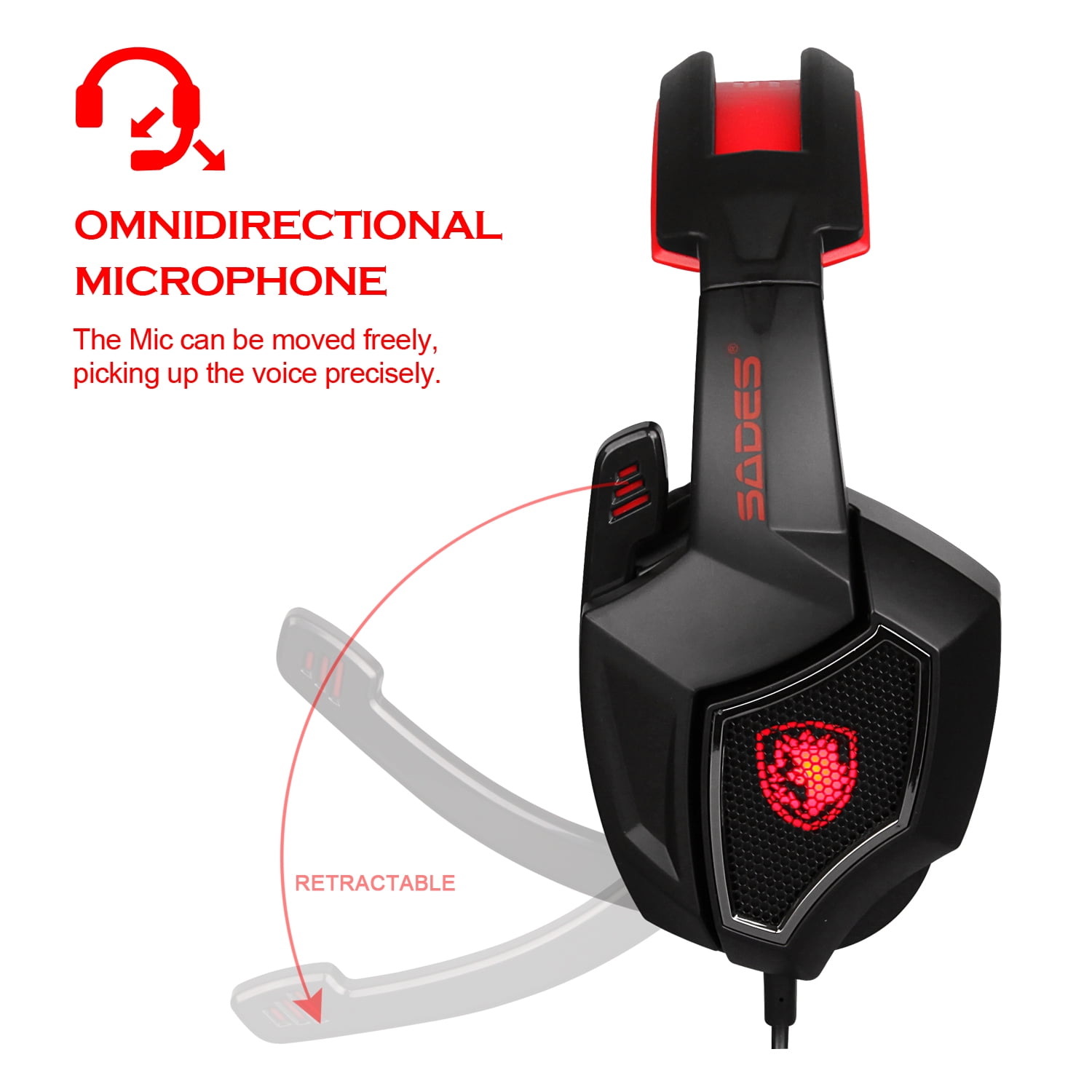with Control Sound Gamers MIC SADES Over-the-Ear Headset Stereo 7.1 Surround Isolating Wolf PC USB Volume For Noise Spirit Gaming