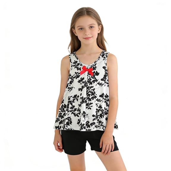 ATOGUTA Girls Outfits Sleeveless Crewneck Tops and Shorts Cute Summer 2 Pieces Short Sets Size 4T-16, Black