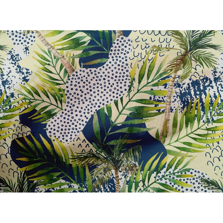 oneOone Georgette Viscose Medium Blue Fabric Tropical Leaf