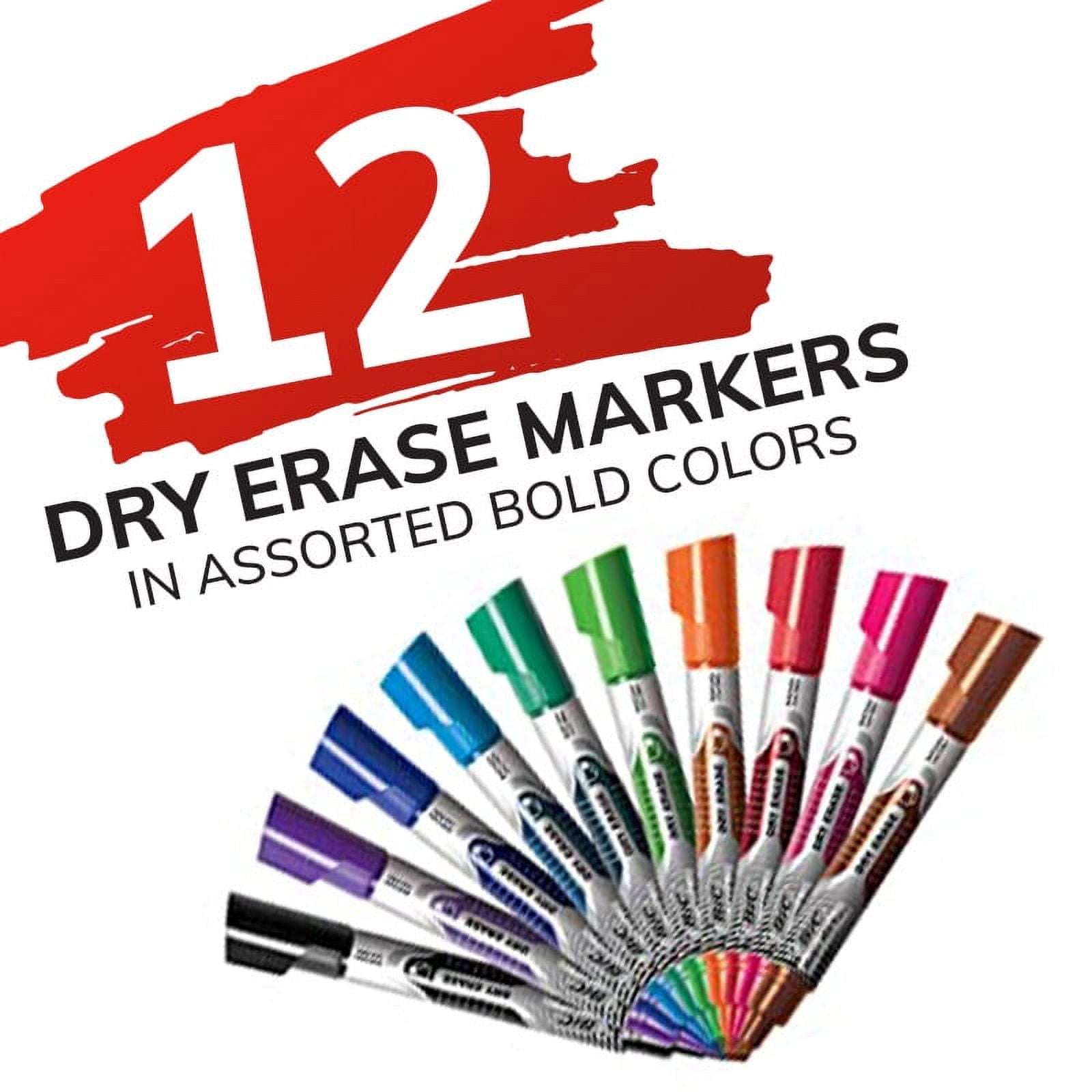 BIC Intensity Advanced Colorful Dry Erase Markers, Fine Bullet Tip, 12-Count Pack of Assorted Colors, Whiteboard Markers for Teachers and Office Supplies