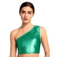 thumbnail image 2 of Jizyo Women Shiny Metallic One Shoulder Crop Top Jazz Hip Hop Dance Top for Performance Party Green S, 2 of 5