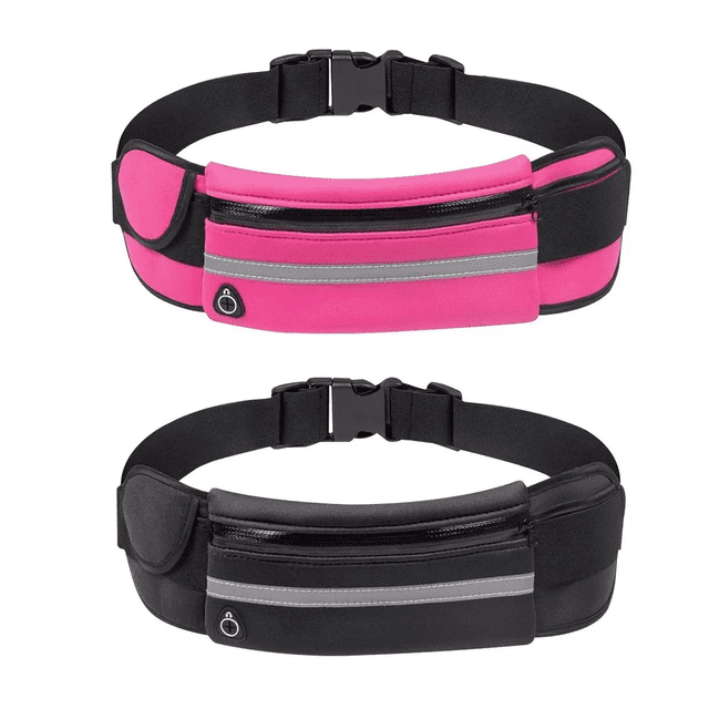 Riñonera Luminosa Deportiva Para Correr, 2 Piezas Negra y rosa