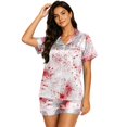 thumbnail image 1 of IYYVV Halloween Pajama Sets For Women Devil Trendy Ghost Silk Satin Sleepwear Button Down Short Sleeve Silk Pajama Sets Sleepwear Lounge Sets White S, 1 of 3