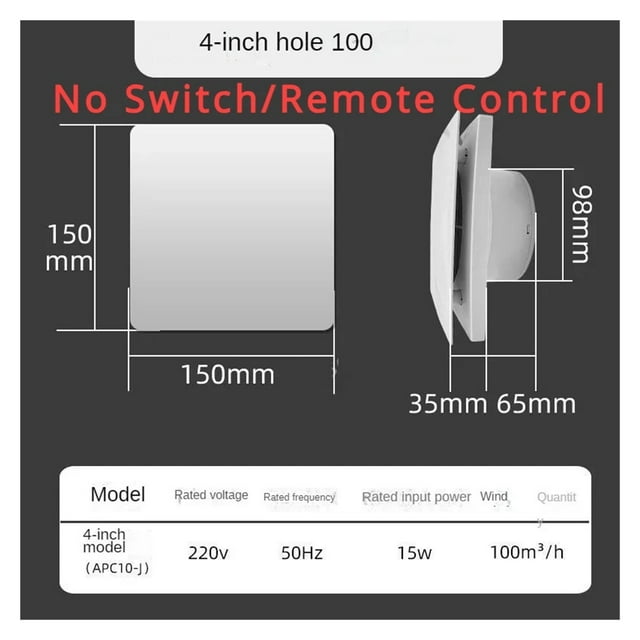 4Inch High Speed Exhaust Fan Toilet Kitchen Bathroom Hanging Wall Window Ventilator Extractor with Remote Control ,High Power