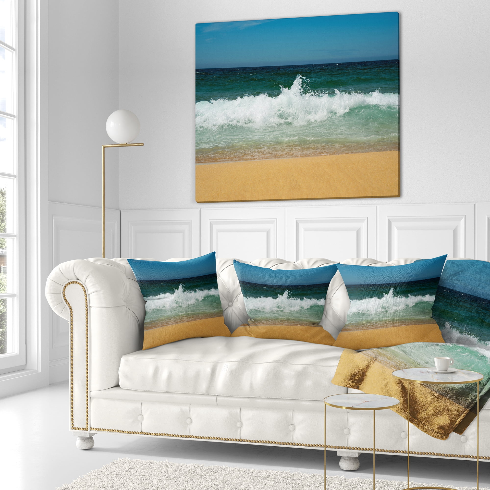 Designart Beautiful Atlantic Beach Portugal - Seashore Throw Pillow - 16x16