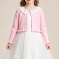 thumbnail image 4 of Pink Girls Cotton Cardigan Sweater - Lace Collar Cropped Open Front Knit Bolero for 2-14 Years,Size 4-5 T, 4 of 8