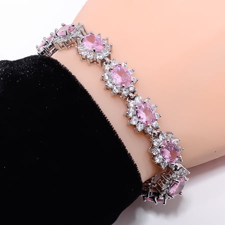 Pink Sapphire -Simulated, CZ 925 Sterling Silver Adjustable Bracelet 7-8" B1263