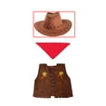 thumbnail image 1 of BRIGHTFUFU Disfraz de vaquero para niños, conjunto de chaleco, sombrero y bandana para Halloween, fiesta de disfraces, cosplay, marrón, 115-130 M, 1 of 7