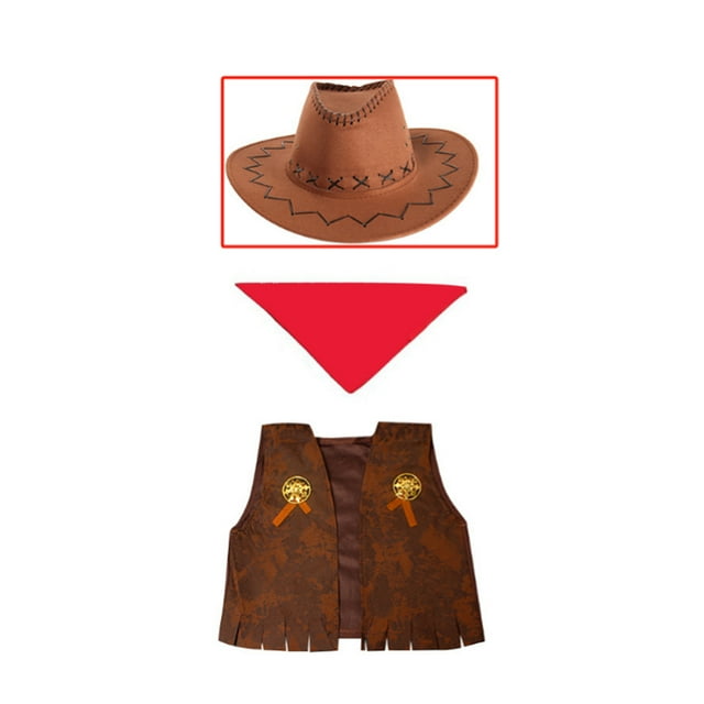 Disfraz de vaquero para niños Western Cowboy Cowgirl Set de vestir para el chaleco para el chaleco para la fiesta de vestir de Halloween Cosplay Brown 115-130 m