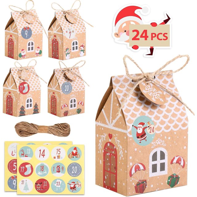 24 Fillable Advent Calendars - Christmas Gift Boxes with 1-24 Digital Stickers, Wooden, for Christmas, Wedding, Thanksgiving