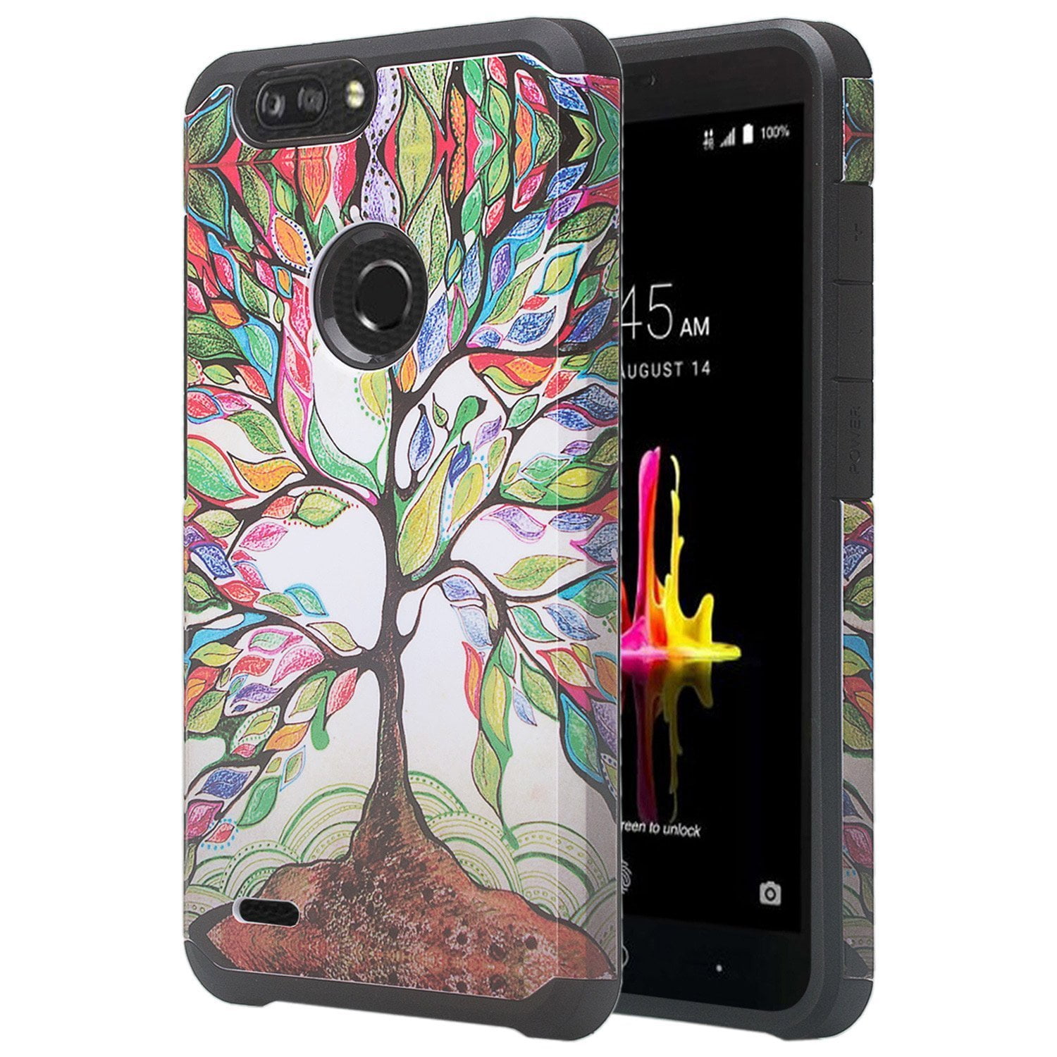 Zte Zfive G Zfive C Tempo X N9137 Zte Blade Vantage Case Dual Layer Hybrid Shock Resistant Protective Cover Colorful Tree Walmart Com