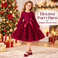 thumbnail image 2 of Girls Rosette Dress Long Sleeve Crew Neck with 3D Floral Skirt, Bow Waist, Solid Color Party Dress for Christmas, Birthday and Pageant, 2 of 9