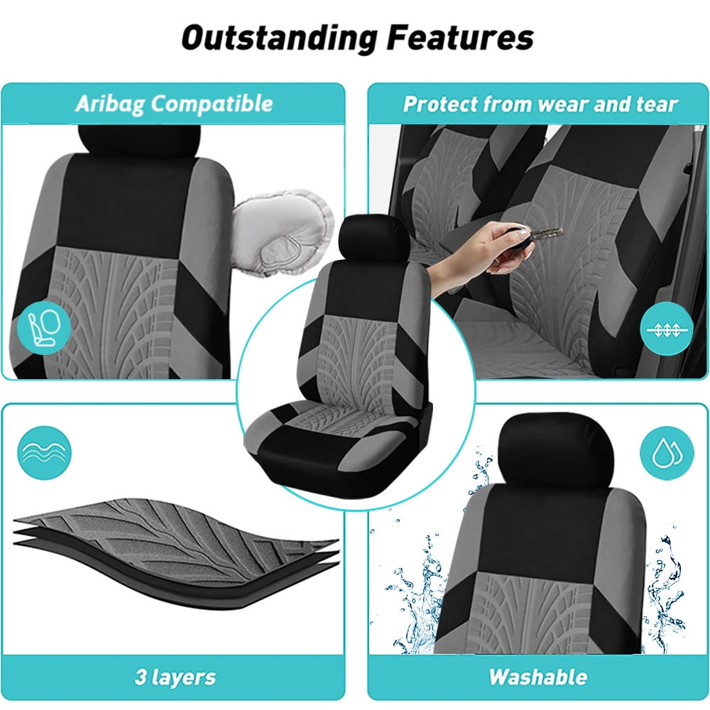 Autoking Covers Polyester Car Seat Cover Set Suitable For Most Car Seat Covers With Shoulder Protector Car Seat Protection AD9521-Gray