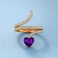 thumbnail image 4 of 7MM Heart Shape Wrap Bypass Ring Natural Amethyst 925 Silver Rose Vermeil Women Valentines Day Gifts Rings, 4 of 7
