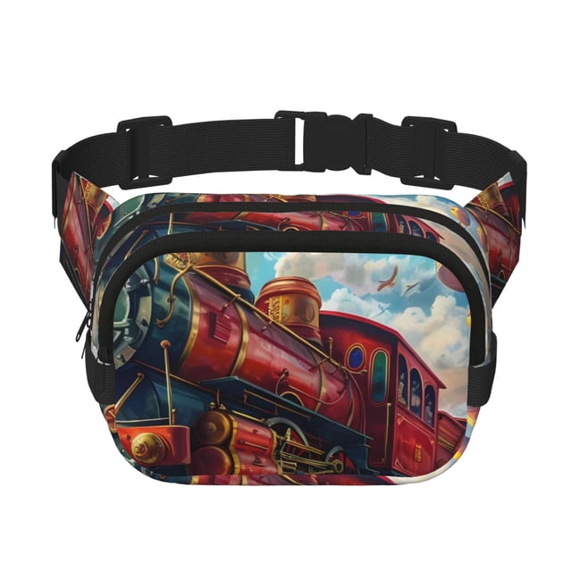 Disketp Beautiful Red Train Hot Air Balloon Riñonera de Doble Capa, Bolsa de Cintura Ajustable para Viajes, Correr y Senderismo, Riñonera Ligera para Hombre y Mujer