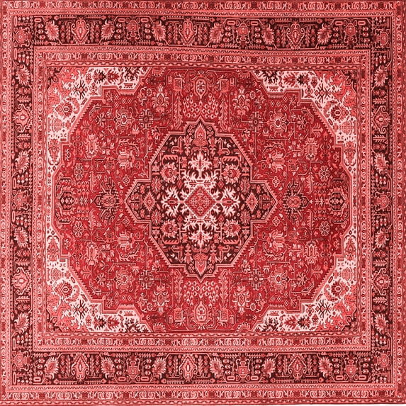 Ahgly Company Indoor Square Medallion Red Traditional Area Rugs, 3' Square