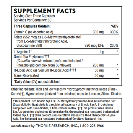 Thorne L-Arginine Plus (Formerly Perfusia Plus), Sustained-Release L-Arginine Plus Cofactors to Support Heart Function, Nitric Oxide Production, and Optimal Blood Flow, 180 Capsules