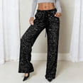 thumbnail image 6 of vigerkar Sequin Sparkle Wide Leg Pants for Women Wide Leg Sparkly Glitter Long Pants Soft Drawstring Waist Trendy Trousers (Black, S), 6 of 9