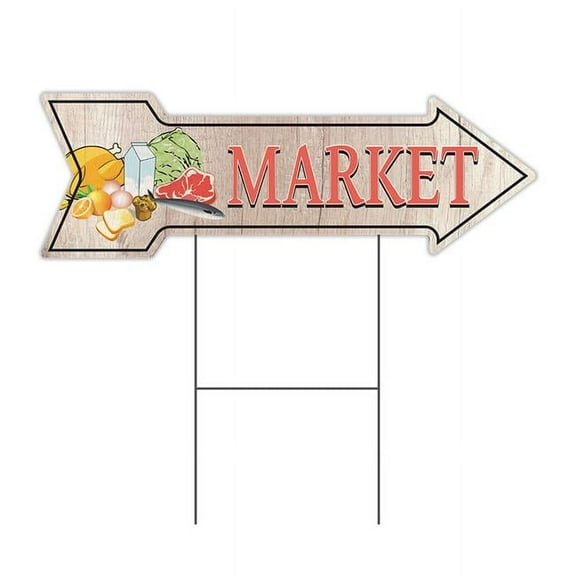 SignMission Corrugated Plastic Arrow Sign With Double Sided Image 12" X 36" - Market 2 Coroplast Yard Sign With Stake Made in the USA