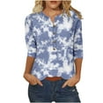 thumbnail image 1 of Tops de Algodón para las Mujeres Impreso Botón 3/4 Manga Suelta Tee, Suave Casual 3/4 Manga Superior, 1 of 4