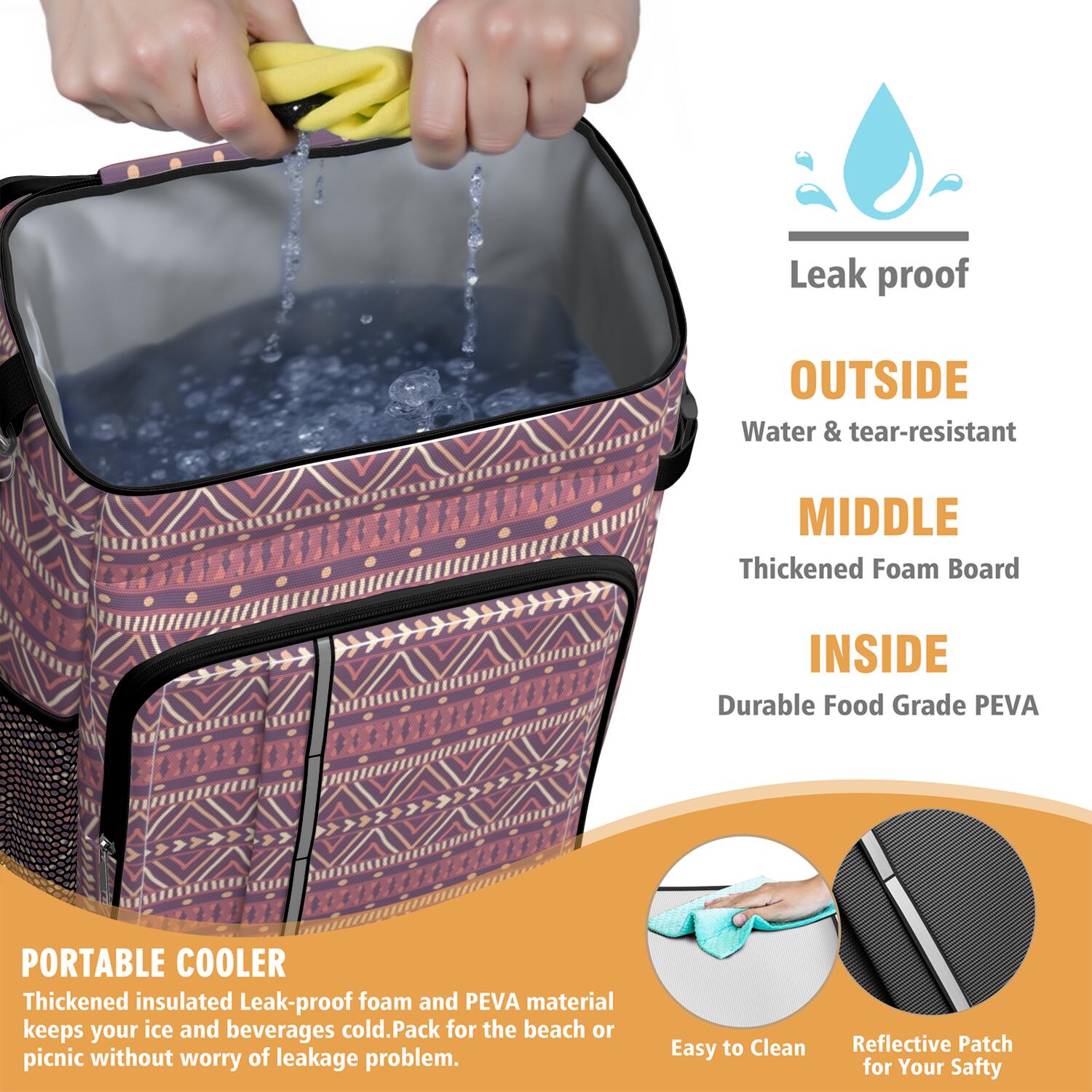 Travel Cooler Bag - Boho Bohemia Pioneer Flower Geometric Line Art Camping Beer Cooler Backpack with Bottle Opener- Waterproof Insulated Picnic Backpacks - Cooler Bag for Beach