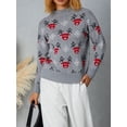thumbnail image 3 of Liacowi Women Juniors Christmas Knitted Sweater Elk Snowflake Print Long Sleeve Pullover Retro Jumpers Tops Fall Loose Knitwear for Teen, 3 of 9