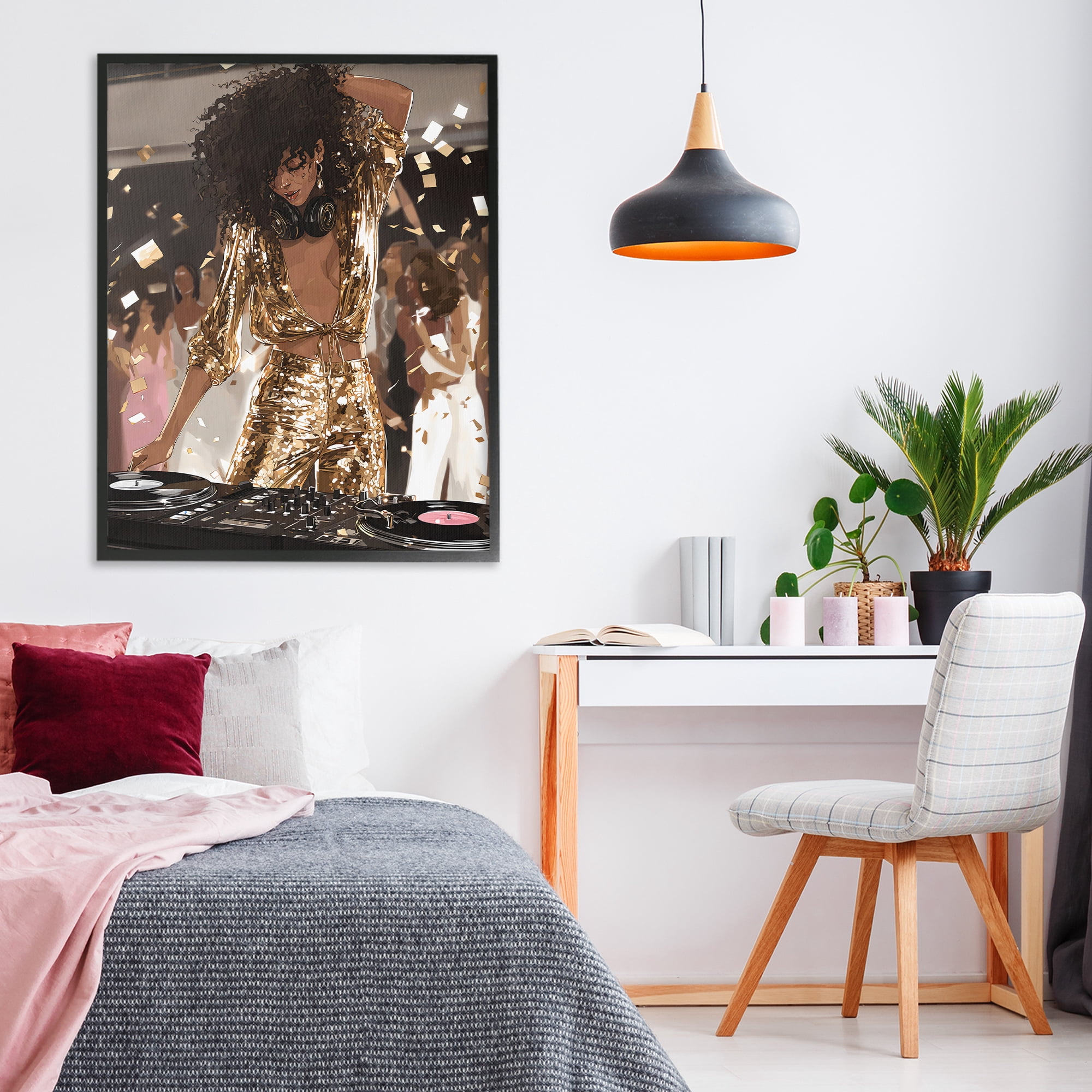 Stupell Industries Shimmering DJ in Sequins Black Framed Giclee Art, design by Franklyn Gregory