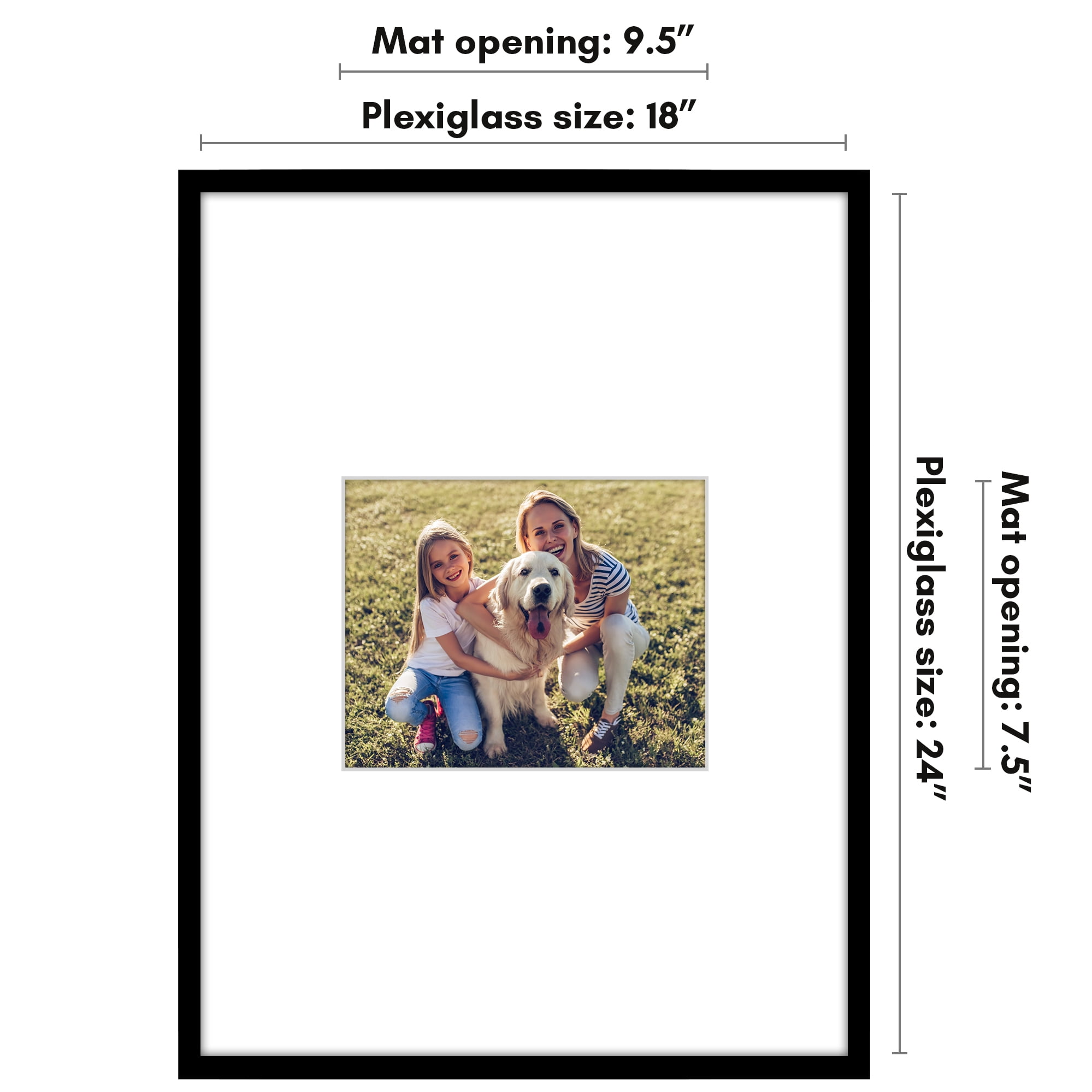 Americanflat 18x24 Poster Frame with Polished Plexiglass with 10x8 Mat Display Photo Streamline Thin - Black