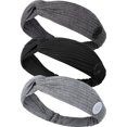 thumbnail image 1 of 3 Pieces Button Headbands for Face Covering Knotted Turban Elastic Hair Bands Boho Stretchy Crossed Headwrap for Women Girls, 3 Colors (Black, Dark Gr, 1 of 5
