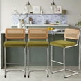 thumbnail image 2 of ANMINY Rattan Bar Stools, Set of 3, 30" Counter Height, Velvet Armless Bar Stools with Cane Back Mid Century Modern Chair for Home Office Kitchen Island, 2 of 10