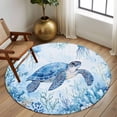 thumbnail image 3 of Sea Turtle Coastal Round Area Rug 6 FT, Non Slip Bedroom Area Rug, Blue Summer Beach Coral Jellyfish Washable Soft Circular Carpet Non-Shedding Floor Mat for Kitchen Dining Room Home Office Kids Room, 3 of 9
