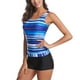 thumbnail image 1 of Traje De Baño Para Mujer, Traje De Baño Con Cuello Redondo Y Tirantes Anchos, Estampado A Rayas, Corte Ajustado, Transpirable, Traje De Baño Para Piscina, Fiesta En La Playa, 1 of 7