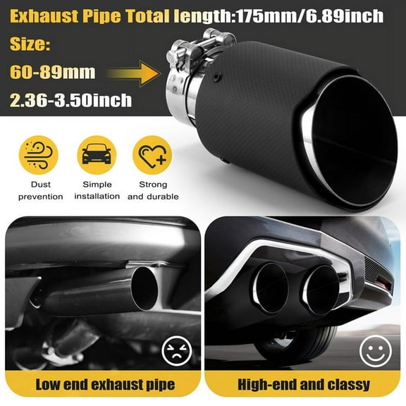 Car Matte Carbon Fiber Exhaust Tip 60-89MM Universal Car Exhaust Pipe Modification Tail Throat Clip-on Tail Pipe