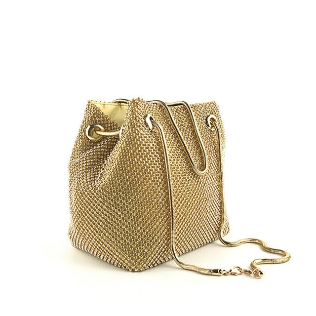 Women Evening Bag Net Sequins Skewed Bucket Bag Handbag Chain Bag