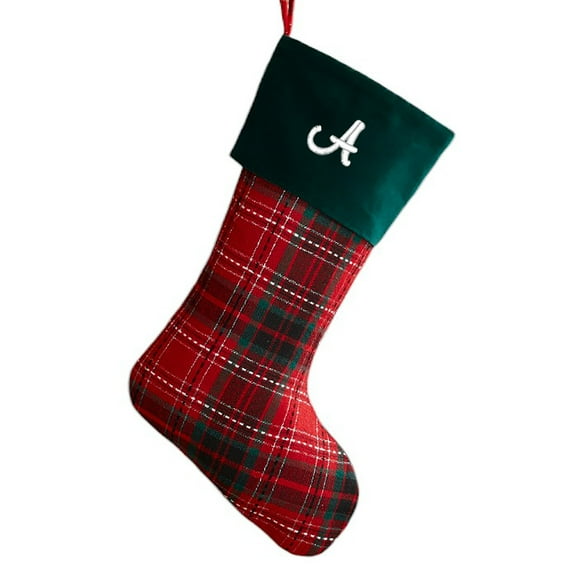 Personalization Mall Holiday Plaid Embroidered Initial Stocking