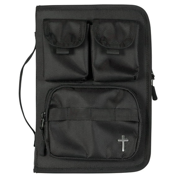 Dicksons Black Cross Large Polyester Portfolio Style Bible Case Pockets with Handle