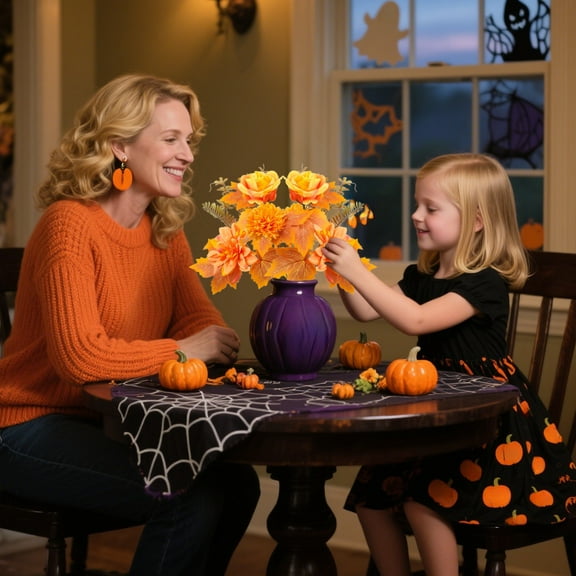 Artificial Fall Flower Bouquet with Sunflowers Pumpkins Maple Leaves for Thanksgiving Halloween Home Table Centerpiece Decor