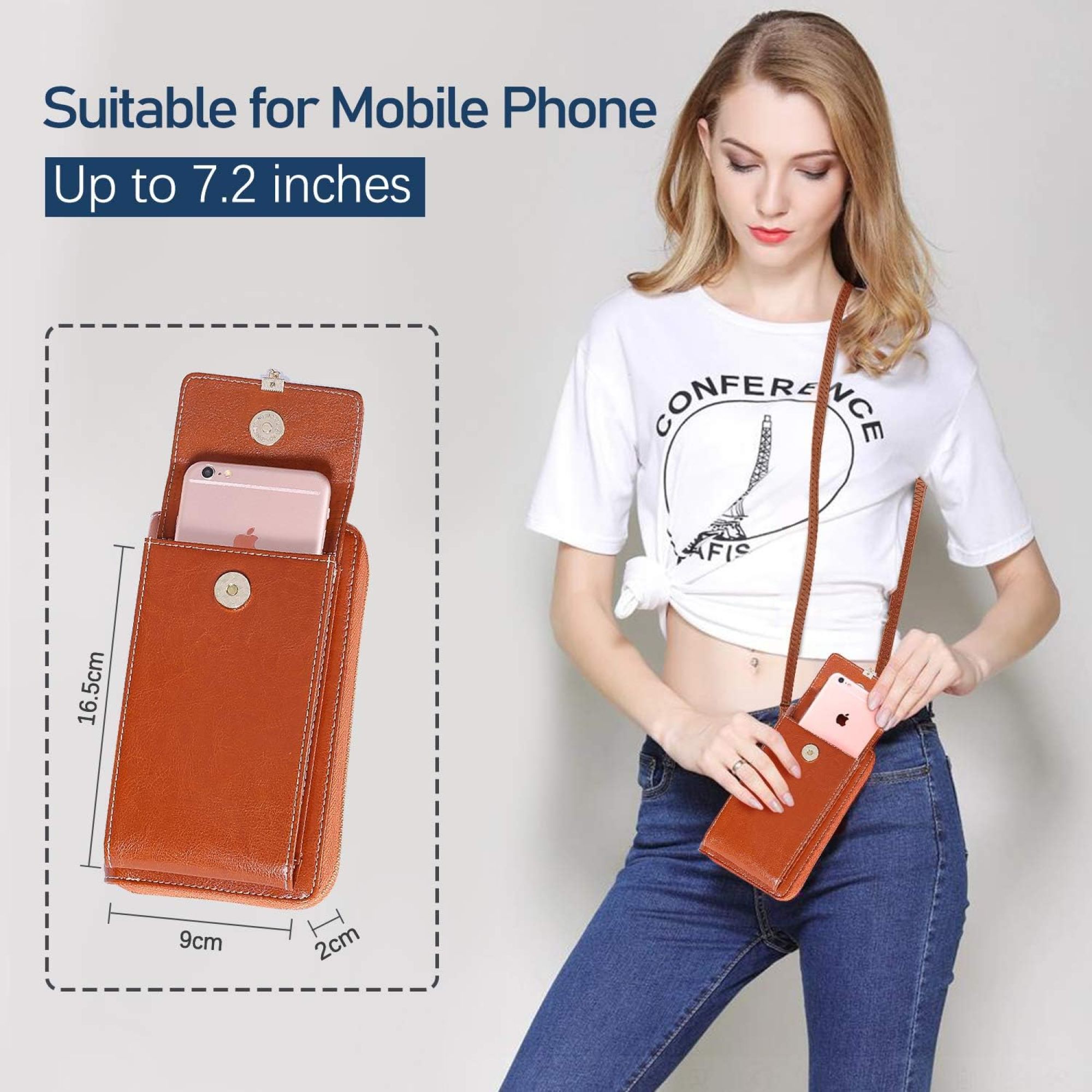 SQDWYGG Small Crossbody Phone Bags for Women Leather Cell Phone Purse Wallet,A-brown