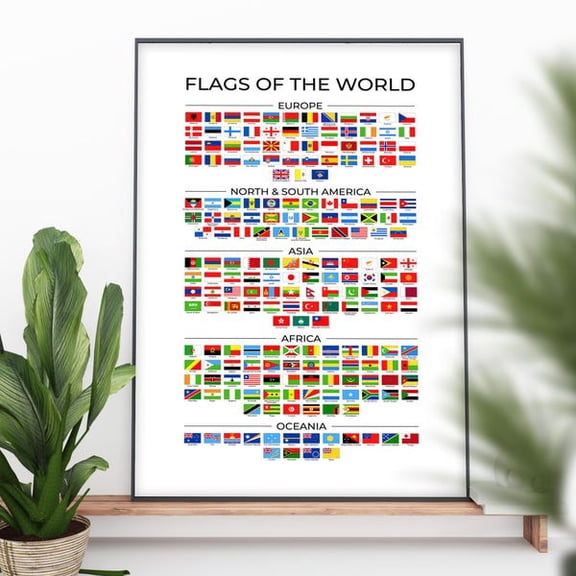 Flags of the World Printable Poster Country Flags Educational Classroom Decor, Unframed Paper Poster 8x10in