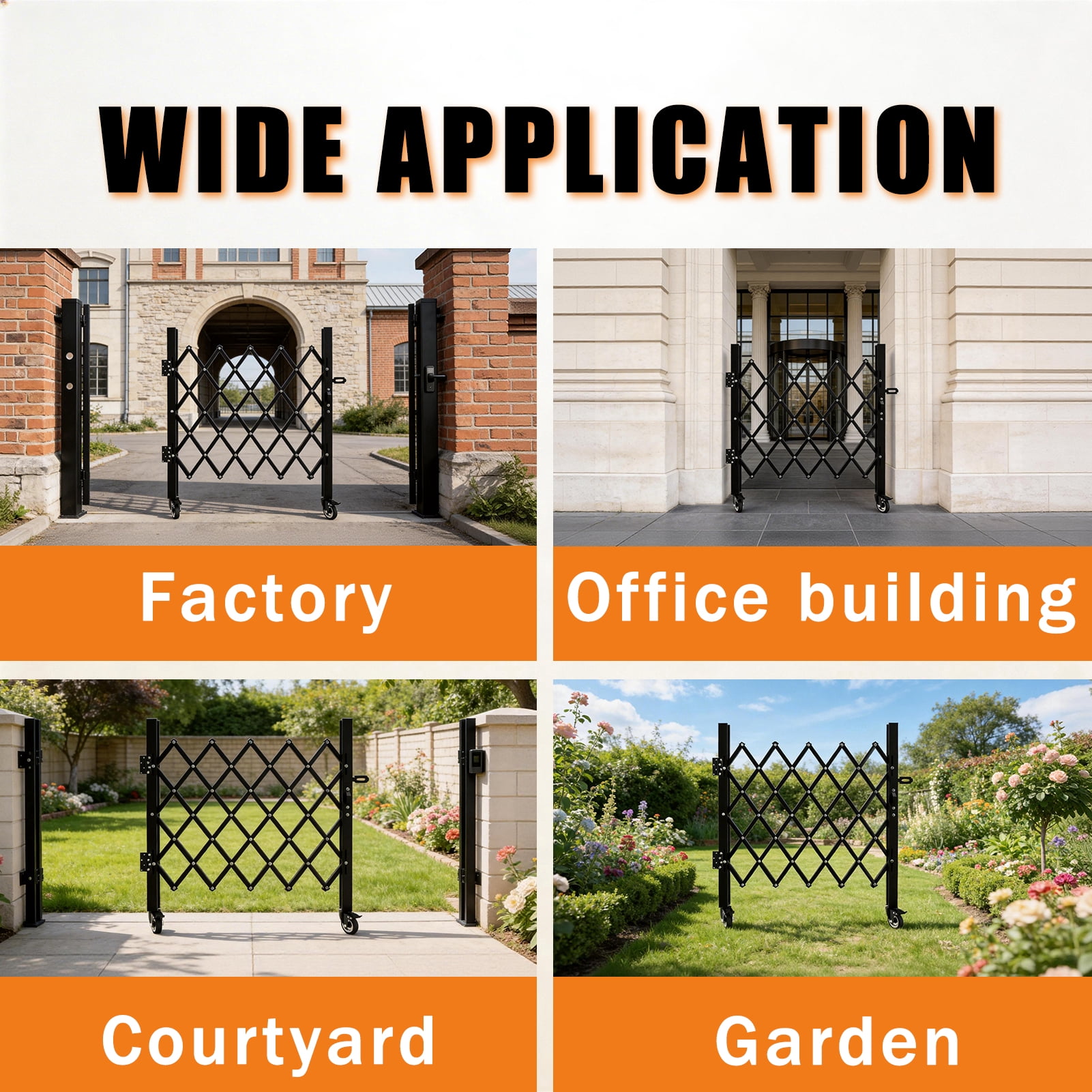 Foldable Security Gate, Expandable Safety Barrier with 360° Swivel Casters Lockable Design, Portable Mobile Rolling Barricade for Garage, Warehouse, Driveway and Pool Areas (51.57" H x 74" W)